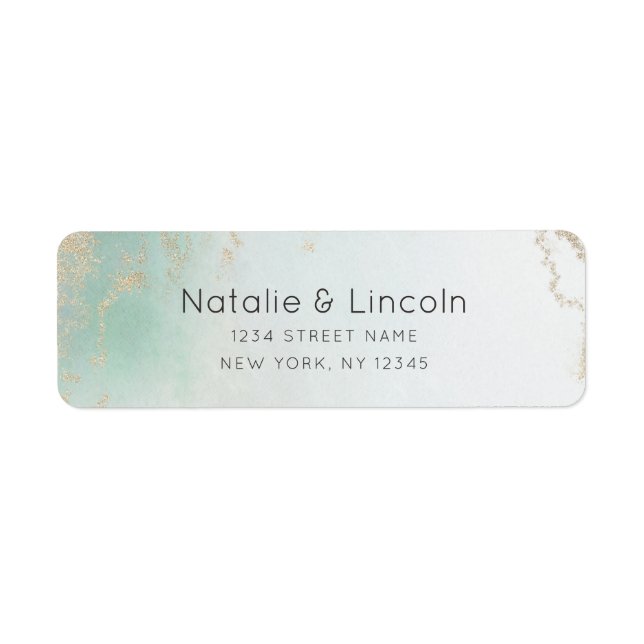 Abstract Aqua Ombre Fade with Frosted Gold Glitter Label (Front)