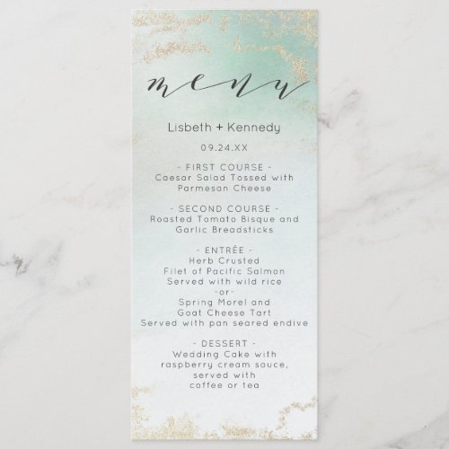 Abstract Aqua Ombre Fade with Frosted Gold Glitter Menu