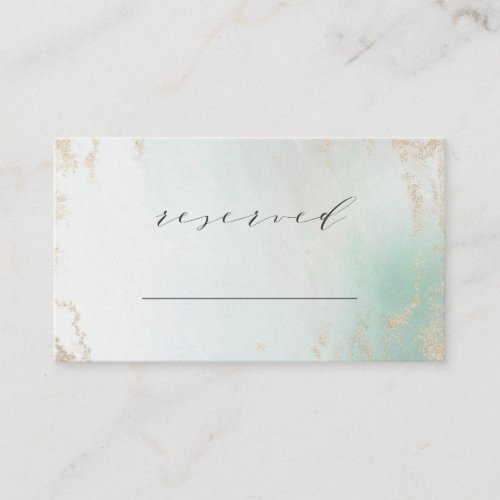 Abstract Aqua Ombre Fade with Frosted Gold Glitter Place Card