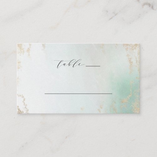 Abstract Aqua Ombre Fade with Frosted Gold Glitter Place Card