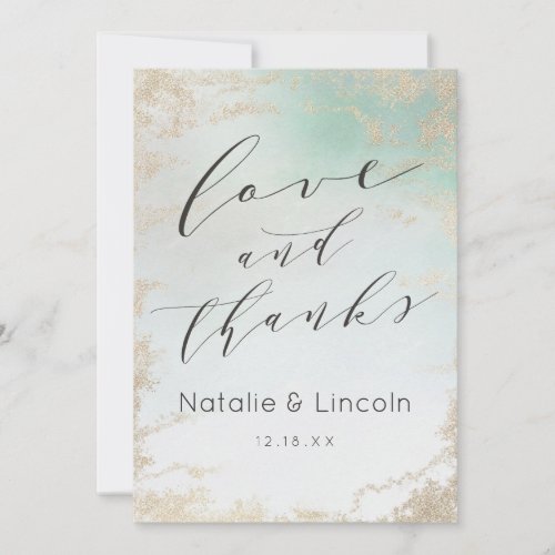 Abstract Aqua Ombre Fade with Frosted Gold Glitter Thank You Card