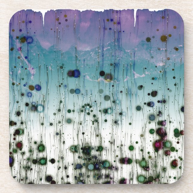 Abstract Aqua Purple and Black Beverage Coaster (Front)