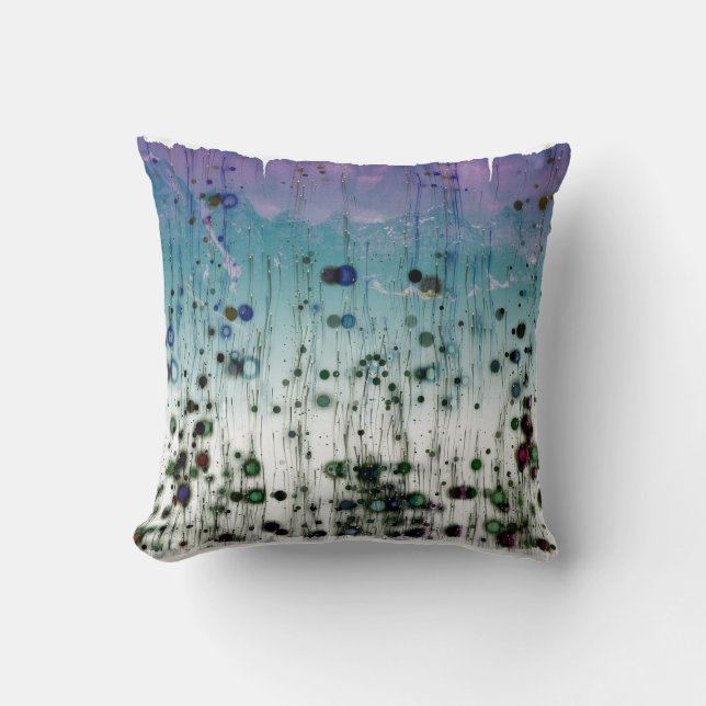 Abstract Aqua Purple and Black Throw Pillow (Front)
