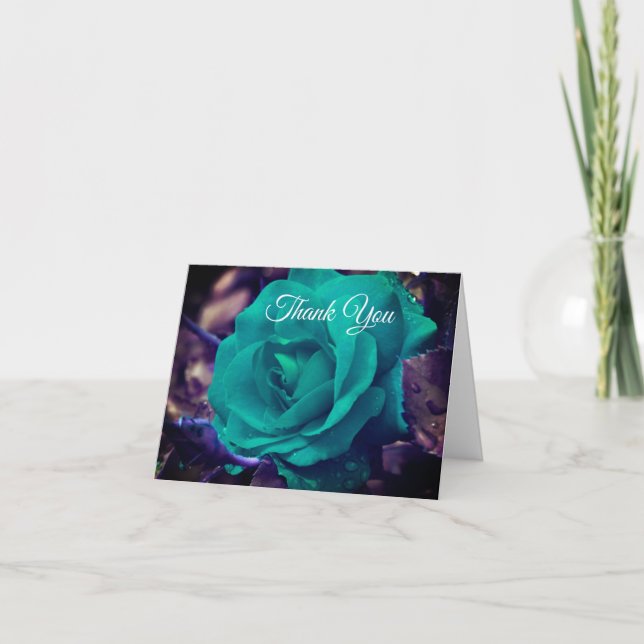 Abstract Aqua Rose Flower Art Thank You Card (Front)