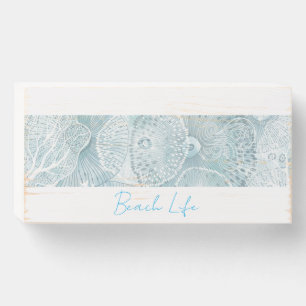 Abstract Aqua Sea Life   Wooden Box Sign