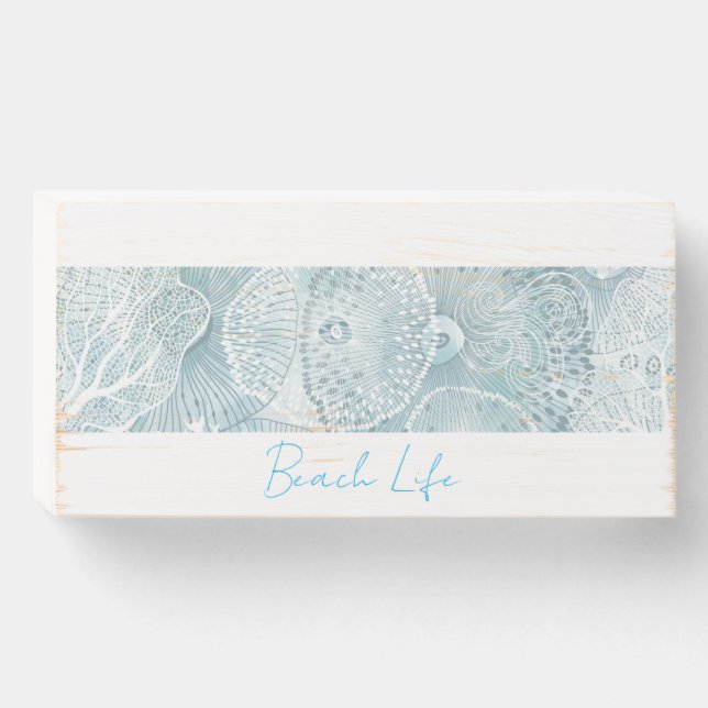 Abstract Aqua Sea Life   Wooden Box Sign (Front Horizontal)
