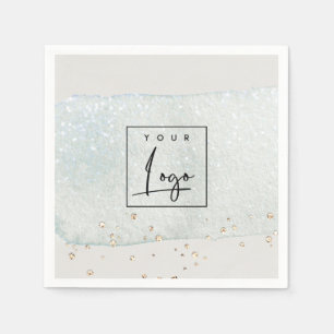Abstract Aqua Silver Brush Stoke Watercolor Logo Napkins