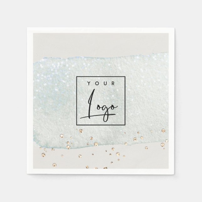 Abstract Aqua Silver Brush Stoke Watercolor Logo Napkins (Front)