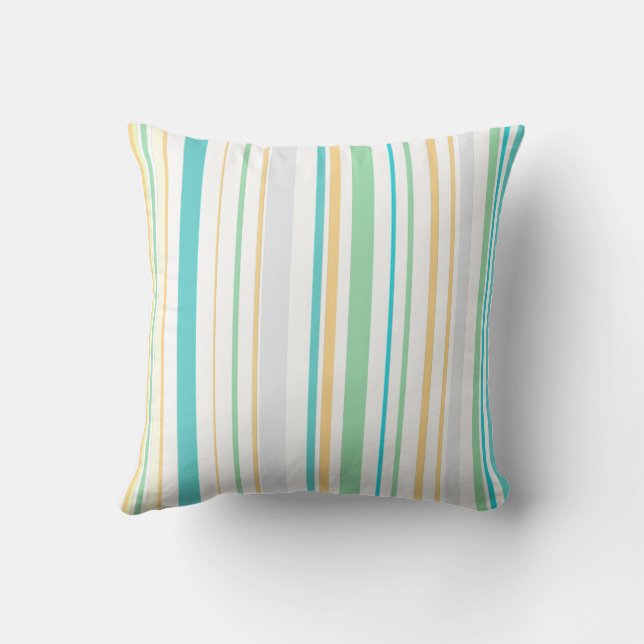 Abstract aqua striped throw pillow (Back)