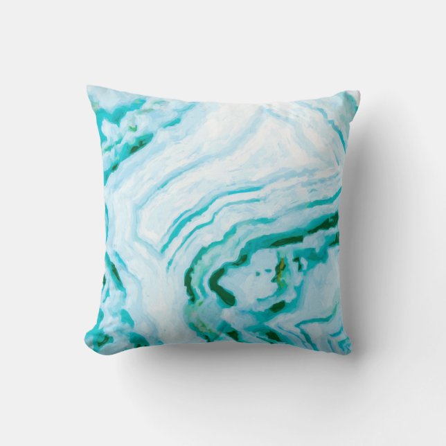 Abstract Aqua Teal Agate Design Painting Throw Pillow (Front)