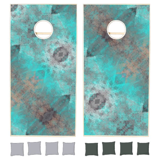 Abstract Aqua Teal Gray Weathered pattern Cornhole Set (Set)