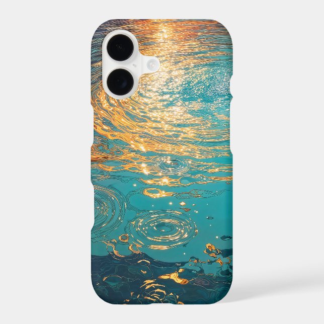 Abstract Aqua Waves with Golden Sunlight iPhone Case (Back)