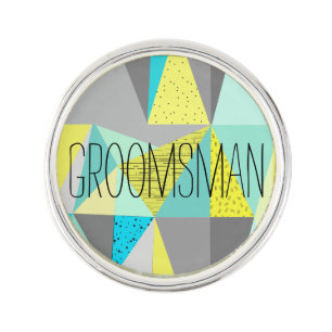 Abstract Aqua Yellow Gray Geometric Personalized Pin