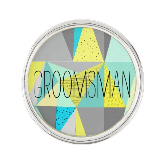 Abstract Aqua Yellow Gray Geometric Personalized Pin (Front)
