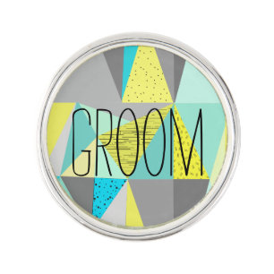 Abstract Aqua Yellow Gray Geometric Personalized Pin