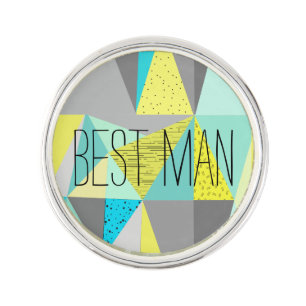 Abstract Aqua Yellow Gray Geometric Personalized Pin