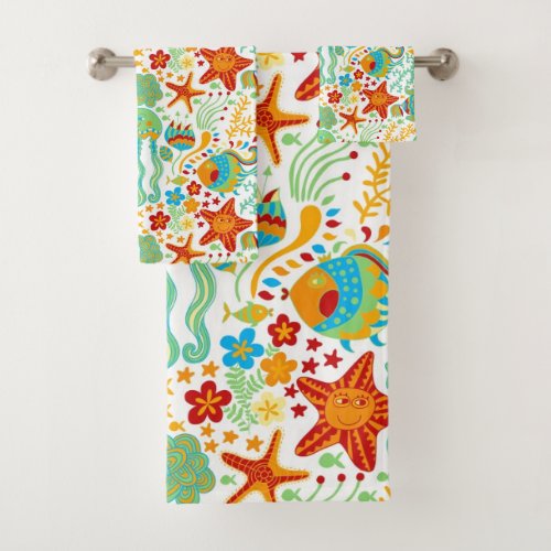 Abstract Aquatic Life Bath Towel Set