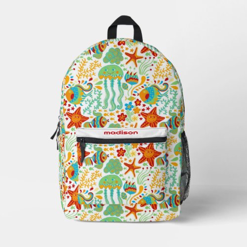 Abstract Aquatic Life Cartoon Style Printed Backpack