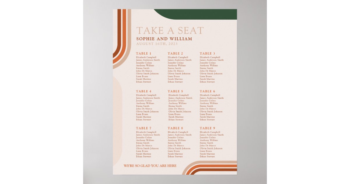 Abstract Arch Wedding Seating chart sign poster | Zazzle