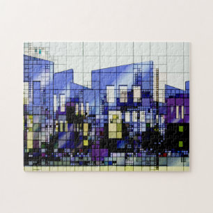 Abstract Architecture City Scape Blues Jigsaw Puzzle