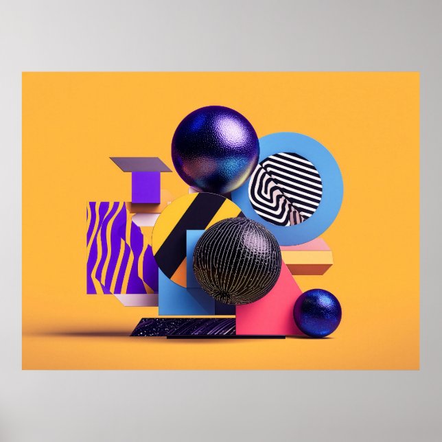 Abstract arrangement with colorful spheres poster (Front)