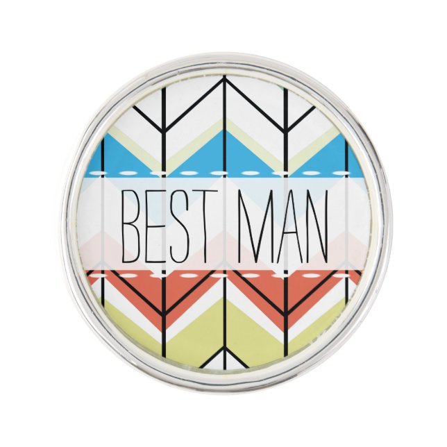 Abstract Arrow Aqua Yellow Gray Best Man Pin (Front)