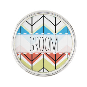 Abstract Arrow Aqua Yellow Gray Groom Lapel Pin