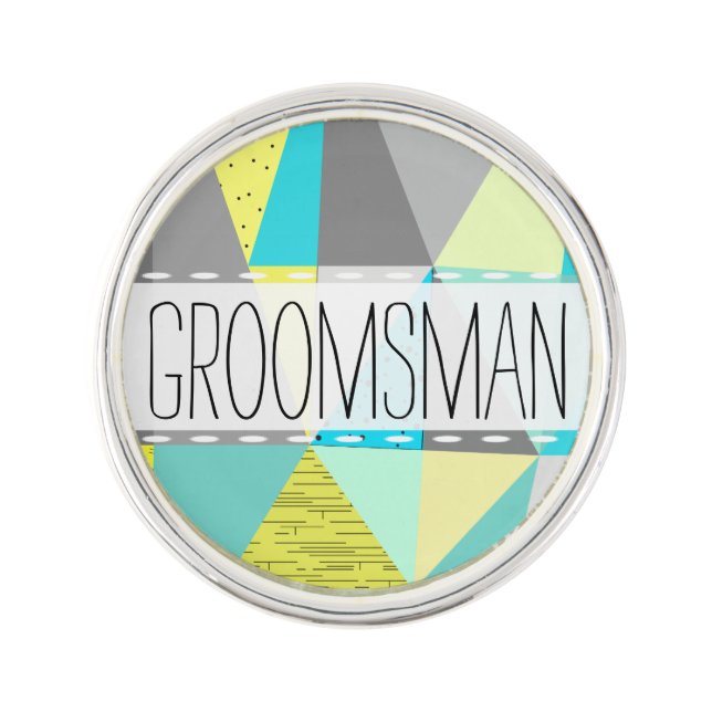 Abstract Arrow Mint Yellow Gray Groomsman Lapel Pin (Front)