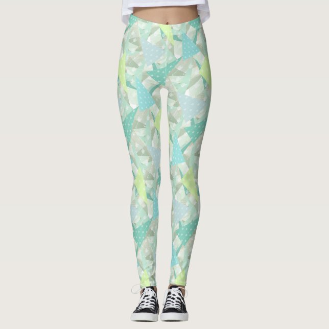 Abstract Arrow Triangle Mint Blue Aqua Pattern Leggings (Front)