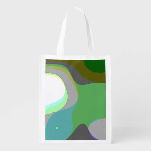 Abstract Art 303 _ Green Blue Yellow Groovy Retro Grocery Bag