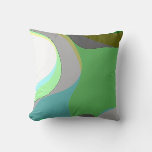 Abstract Art 303 _ Green Blue Yellow Groovy Retro Throw Pillow