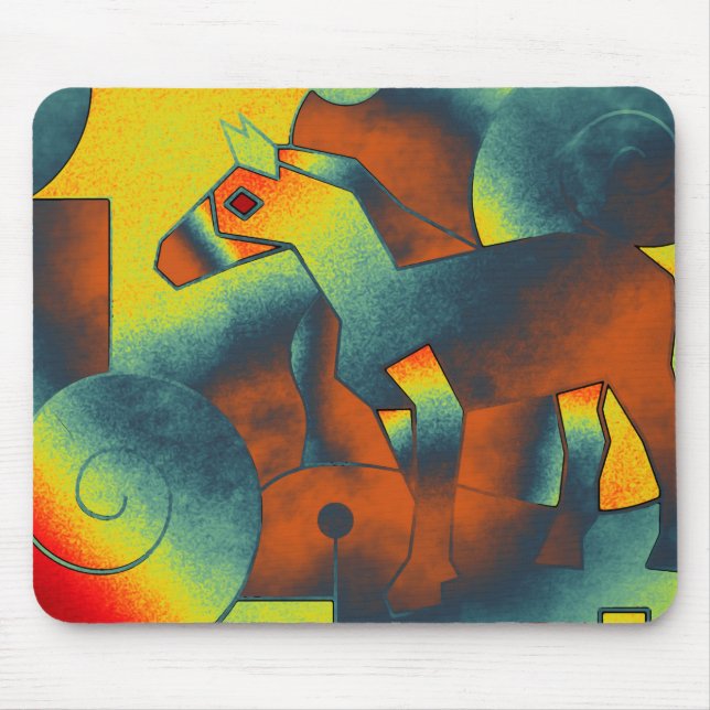 Abstract ART - A HORSE - blue red yellow Mouse Pad (Front)
