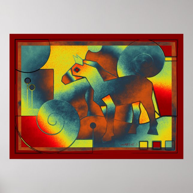 Abstract ART - A HORSE - blue red yellow Poster (Front)
