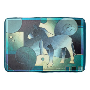 Abstract ART - A HORSE - blue sand Bathroom Mat
