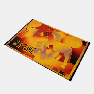 Abstract ART - A HORSE - brown orange Doormat