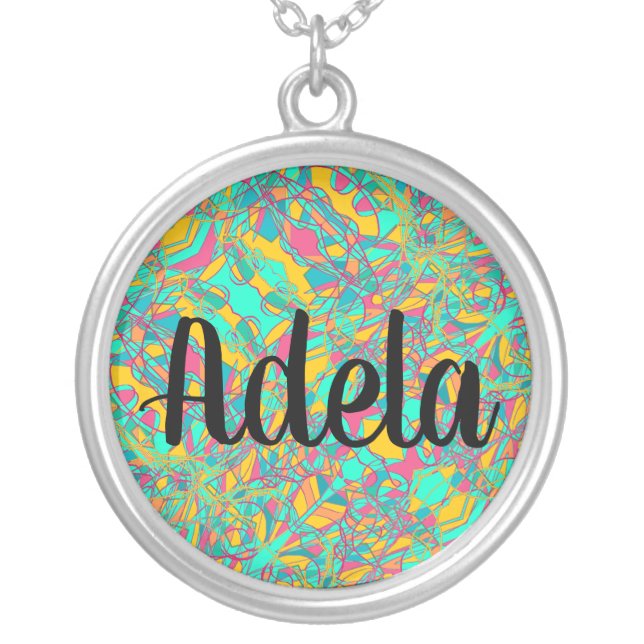 abstract art Adela name retro look Silver Plated Necklace (Front)