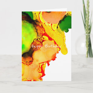 Abstract art alcohol ink yellow green card