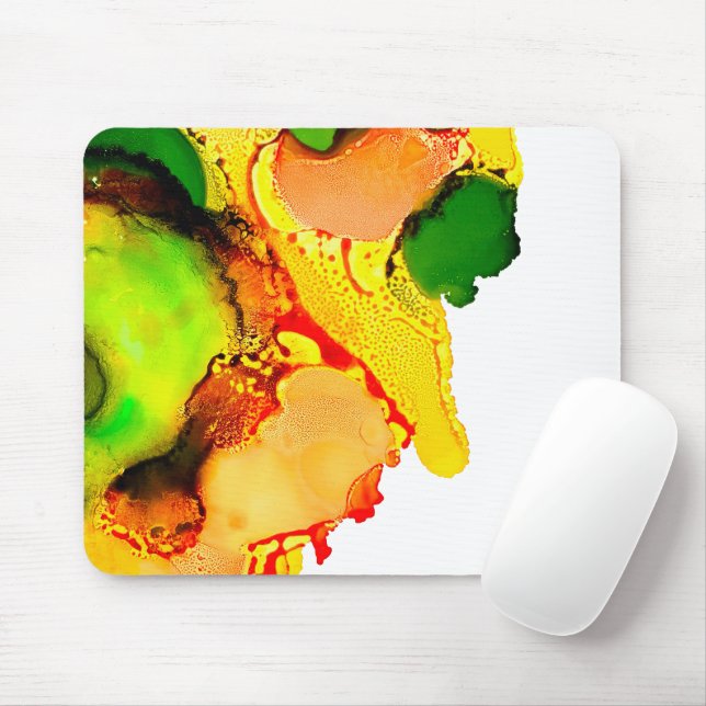 Abstract art alcohol ink yellow green mouse pad (With Mouse)