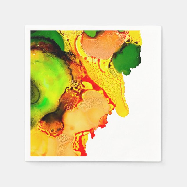 Abstract art alcohol ink yellow green napkins (Front)