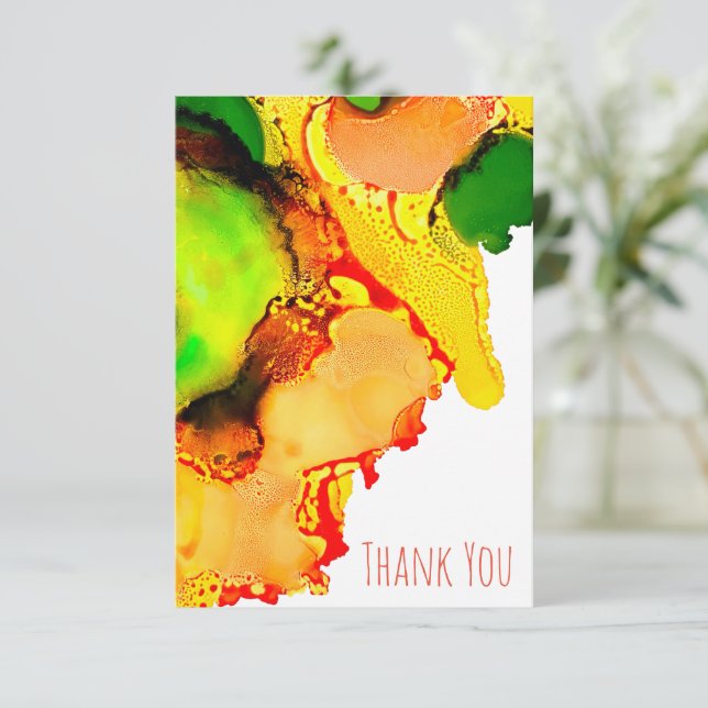 Abstract art alcohol ink yellow green note card (Standing Front)