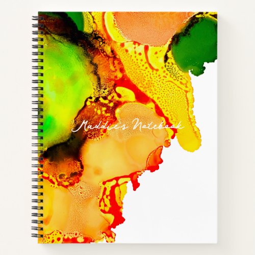 Abstract art alcohol ink yellow green notebook
