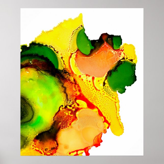 Abstract art alcohol ink yellow green poster (Front)