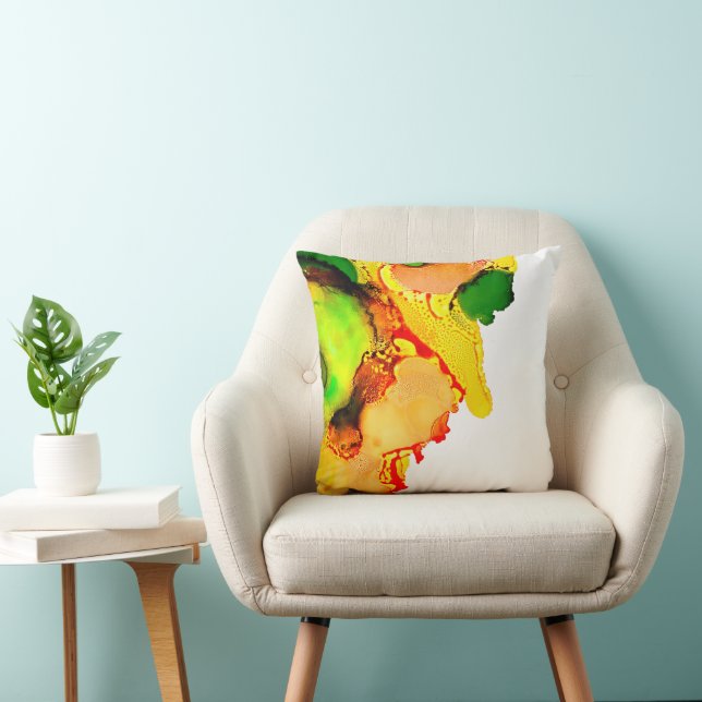 Abstract art alcohol ink yellow green throw pillow (Chair)
