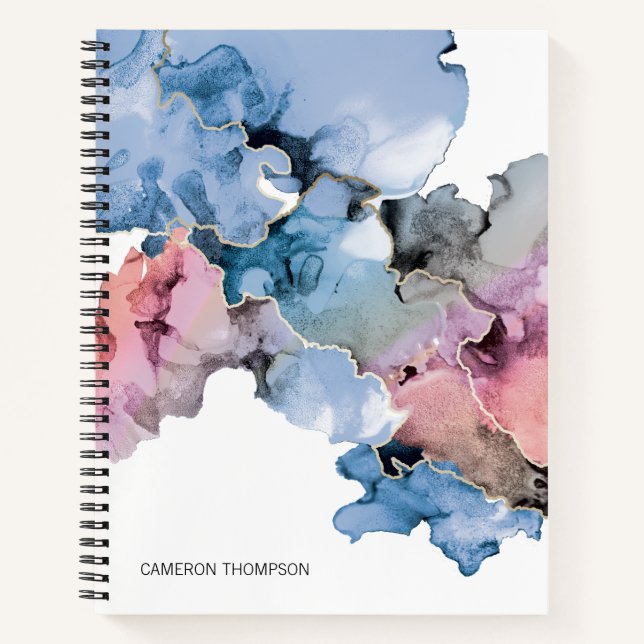 Abstract Art Alcohol Inks Blue Pink Personalized Notebook (Front)