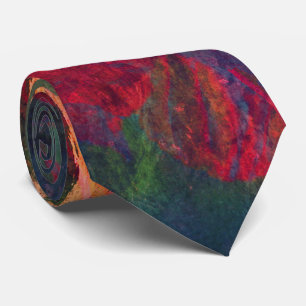 Abstract Art, Autumn Leaves, Red Green Gold Pink Tie