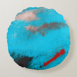 Abstract Art Backgroundart,paint,fine,blue,canvas, Round Pillow