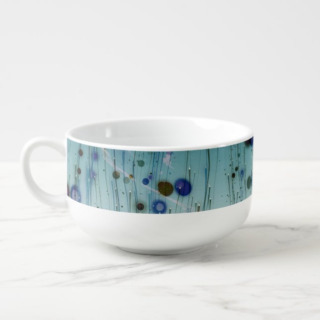 Abstract Art Black Dots on Blue Soup Mug (Right)