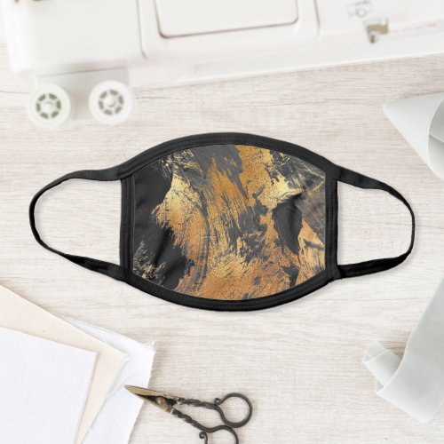 Abstract art black gold brushed strokes pattern face mask