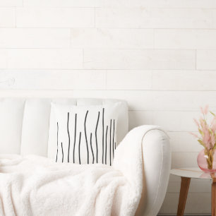 Abstract Art Black on White Lines Minimalism Throw Pillow