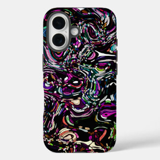 Abstract Art Black Swirl Purple iPhone 16 Case